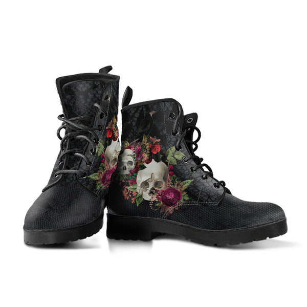 Combat Boots - Goth Shoes #106 Skulls & Roses Black Gothic