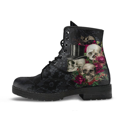Combat Boots - Goth Shoes #106 Skulls & Roses Black Gothic