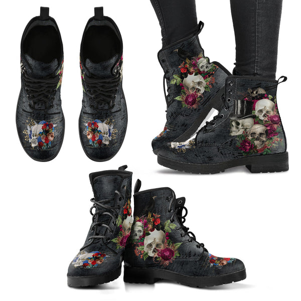 Combat Boots - Goth Shoes #107 Skulls & Roses Grunge