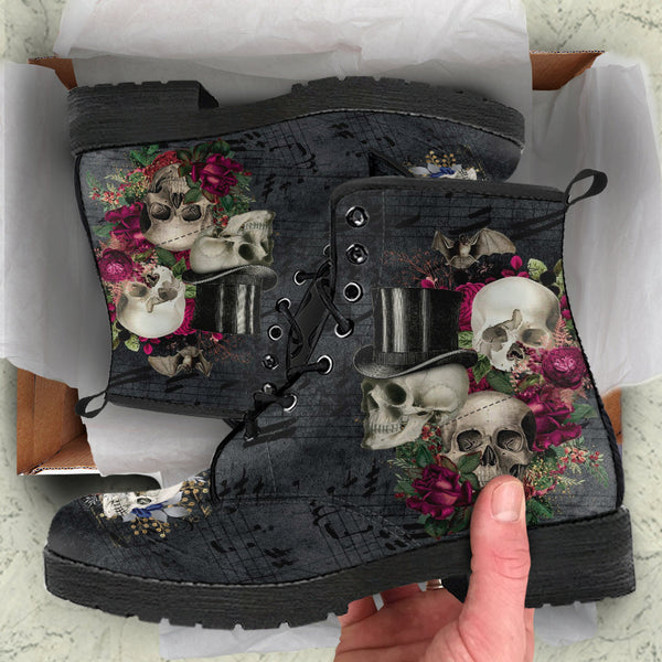 Combat Boots - Goth Shoes #107 Skulls & Roses Grunge