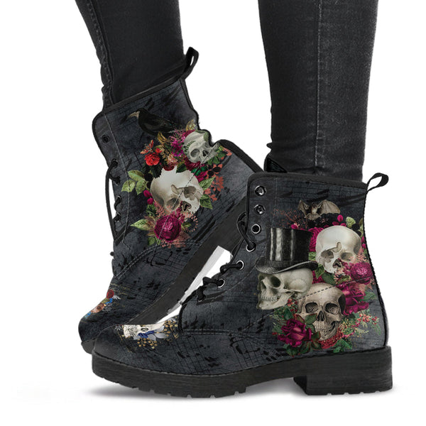 Combat Boots - Goth Shoes #107 Skulls & Roses Grunge