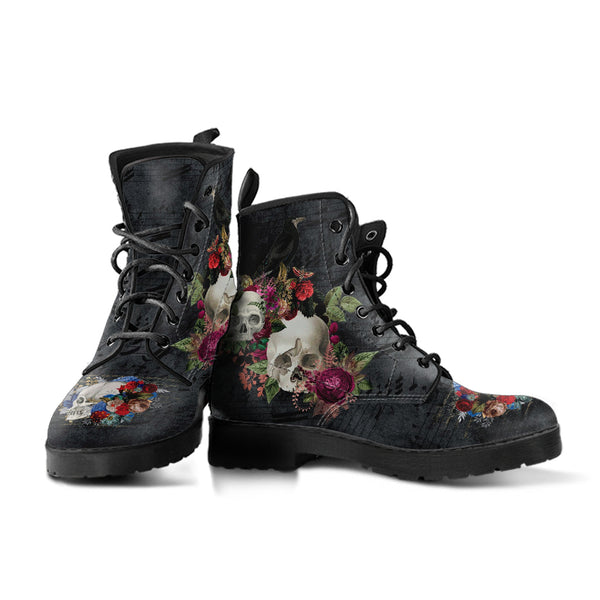 Combat Boots - Goth Shoes #107 Skulls & Roses Grunge