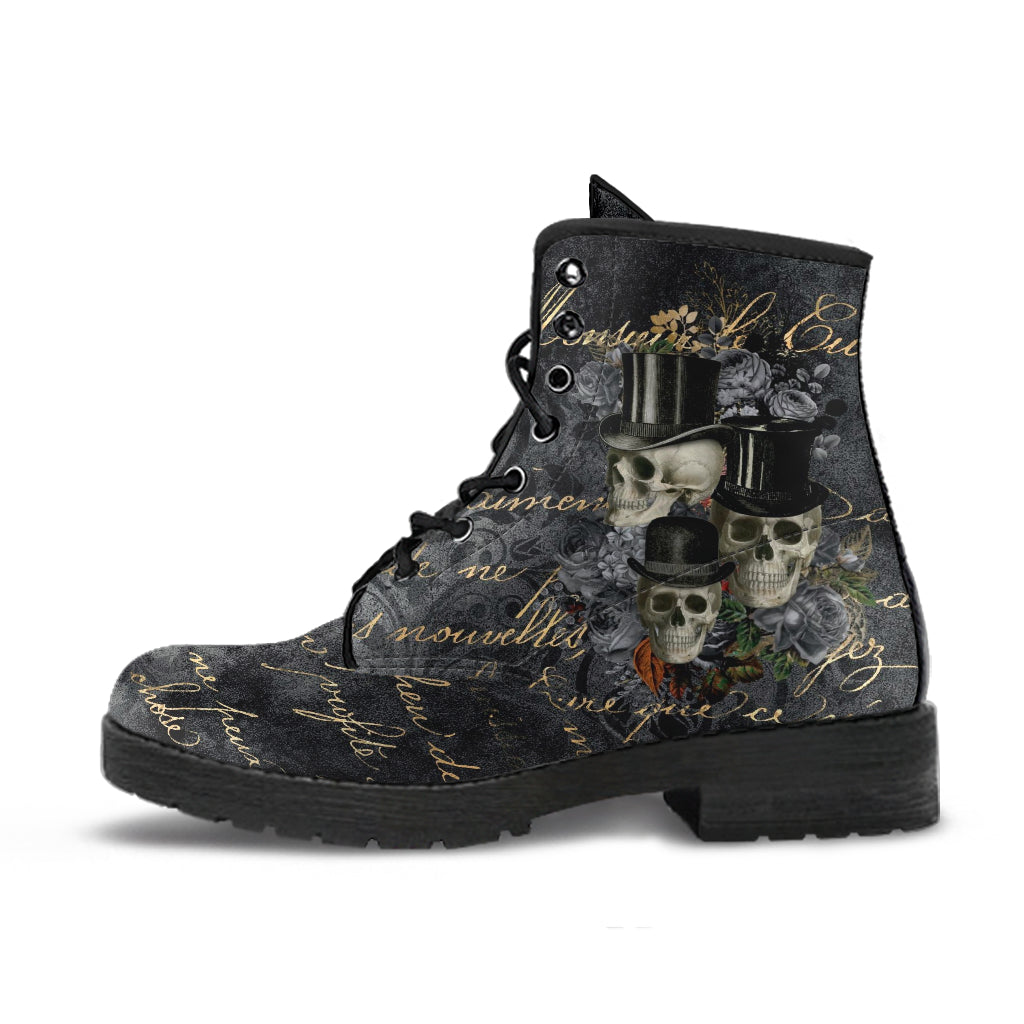 Combat Boots - Goth Shoes #112 Skulls & Roses Grunge Gray