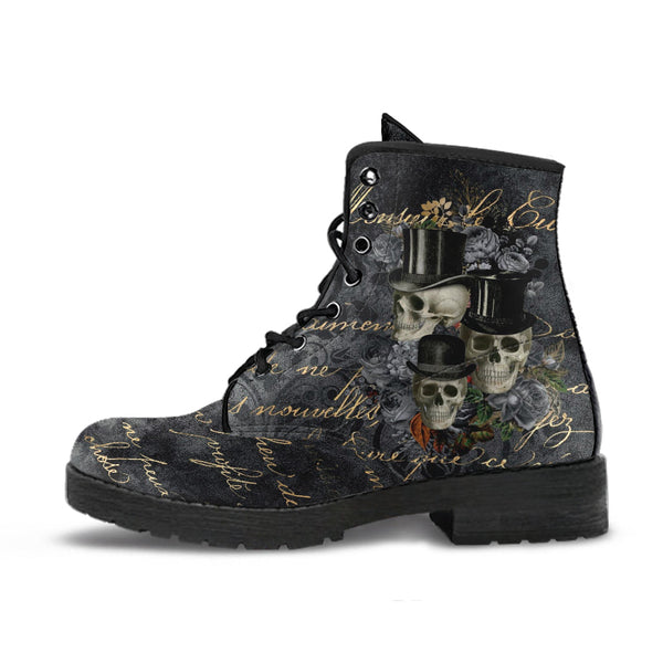 Combat Boots - Goth Shoes #112 Skulls & Roses Grunge Gray