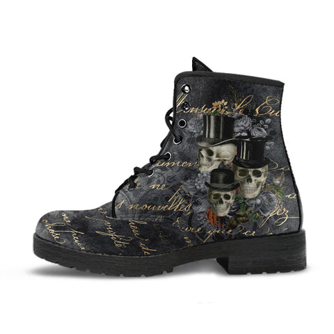 Combat Boots - Goth Shoes #112 Skulls & Roses Grunge Gray