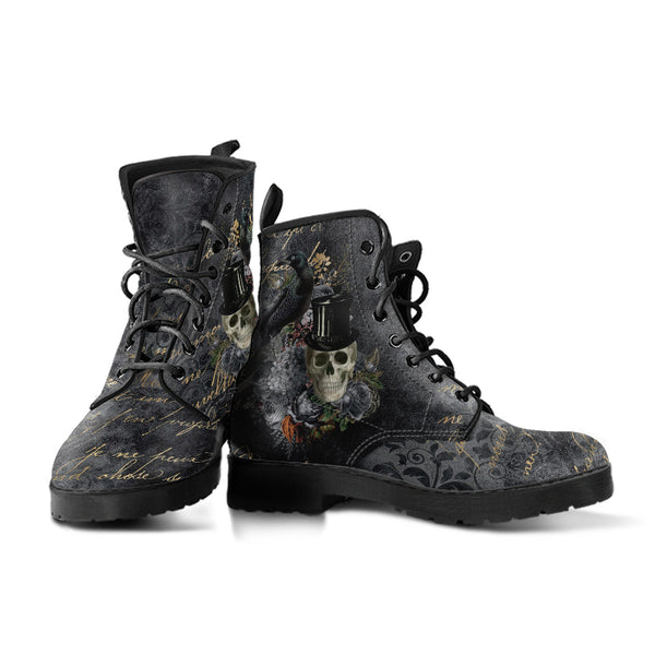 Combat Boots - Goth Shoes #112 Skulls & Roses Grunge Gray
