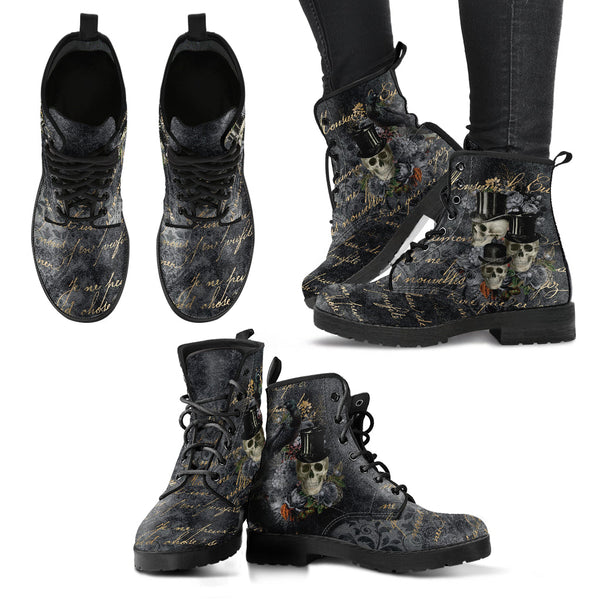 Combat Boots - Goth Shoes #112 Skulls & Roses Grunge Gray