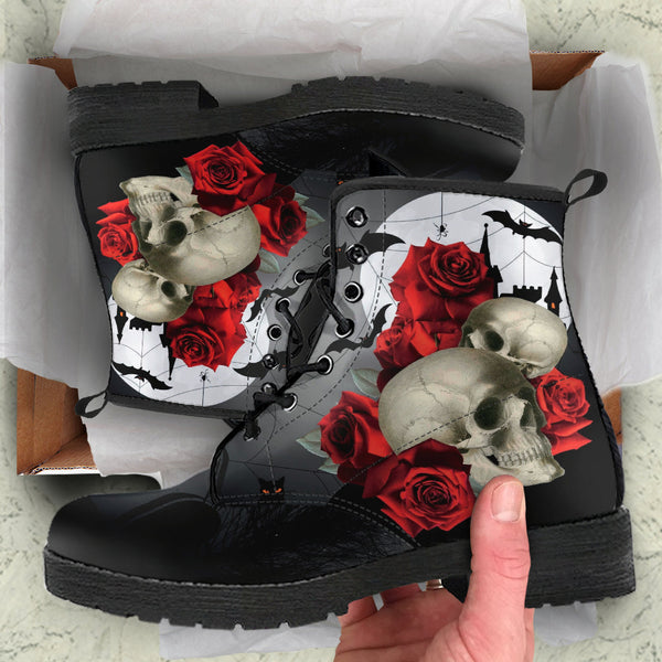 Combat Boots - Goth Shoes #201 Skulls & Roses | Vegan