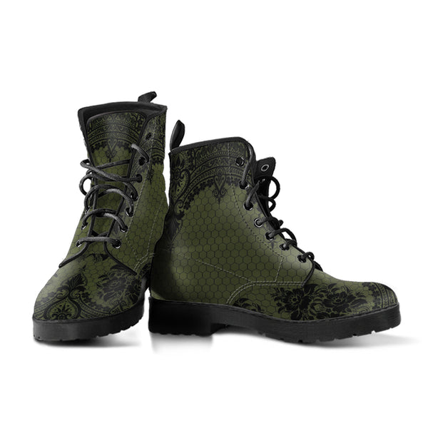 Combat Boots - Gothic Lace Print 109 Green | Custom Shoes