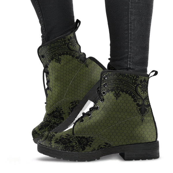 Combat Boots - Gothic Lace Print 109 Green | Custom Shoes