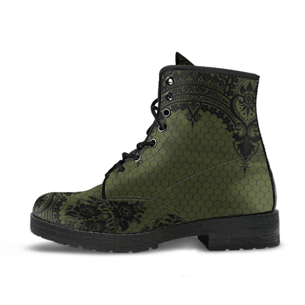 Combat Boots - Gothic Lace Print 109 Green | Custom Shoes