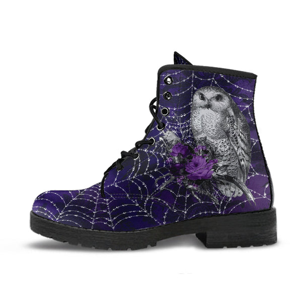 Combat Boots - Gothic Spiderweb Owls Handmade Lace Up Boots