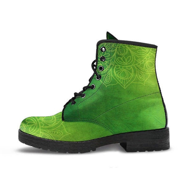 Combat Boots - Green Mandala | Boho Shoes Handmade Lace Up