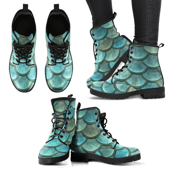 Combat Boots - Green Mermaid | Boho Shoes Handmade Lace Up