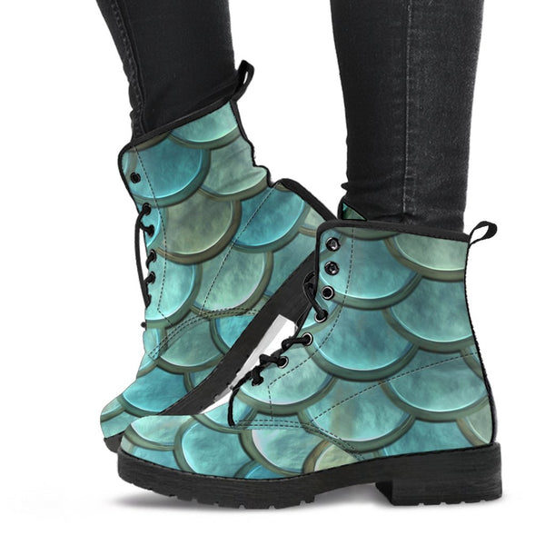 Combat Boots - Green Mermaid | Boho Shoes Handmade Lace Up