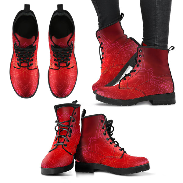 Combat Boots - Mandala Red | Unisex Adult Shoes Vegan