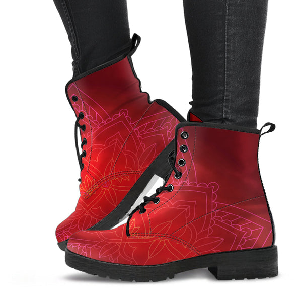 Combat Boots - Mandala Red | Unisex Adult Shoes Vegan