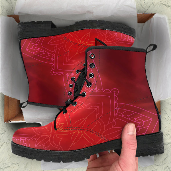 Combat Boots - Mandala Red | Unisex Adult Shoes Vegan