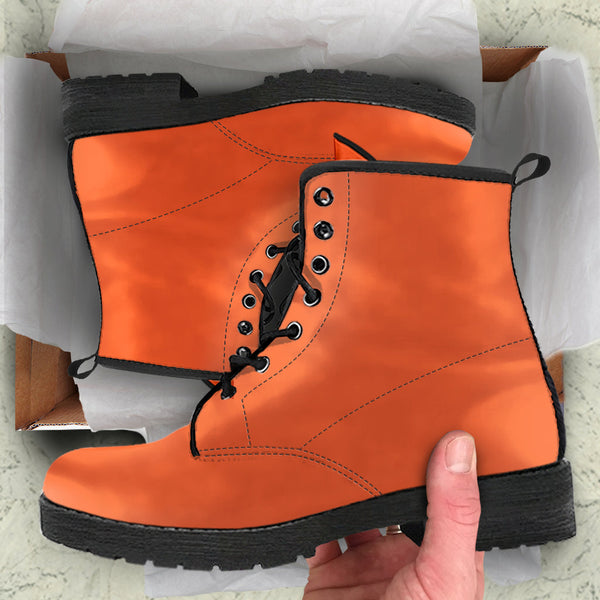 Combat Boots - Orange | Vegan Leather Lace Up Boots Women