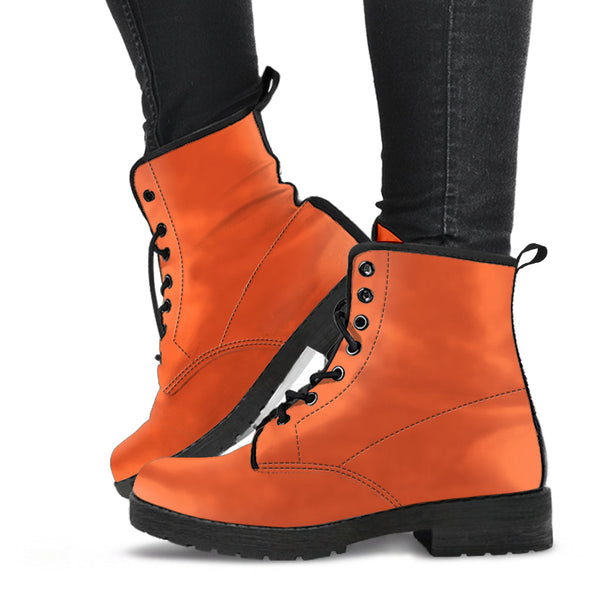 Combat Boots - Orange | Vegan Leather Lace Up Boots Women