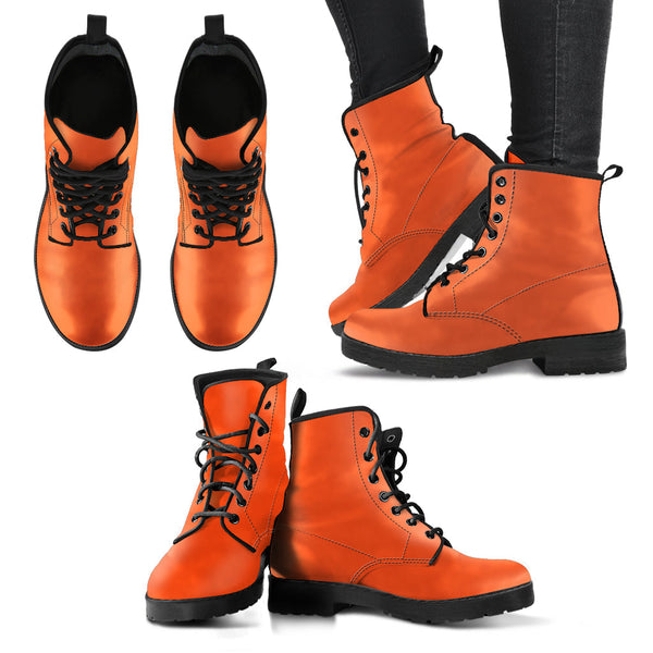 Combat Boots - Orange | Vegan Leather Lace Up Boots Women