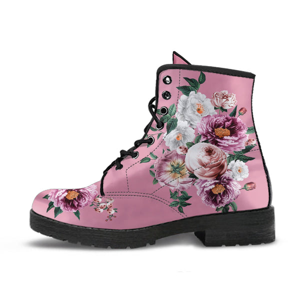 Combat Boots - Pink & White Flowers (Pink) | Blush Pink