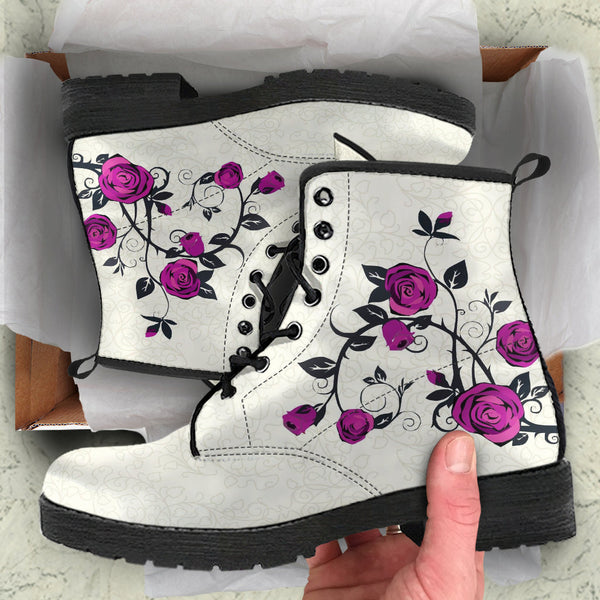 Combat Boots - Rose Art Purple | Unisex Adult Shoes Vegan