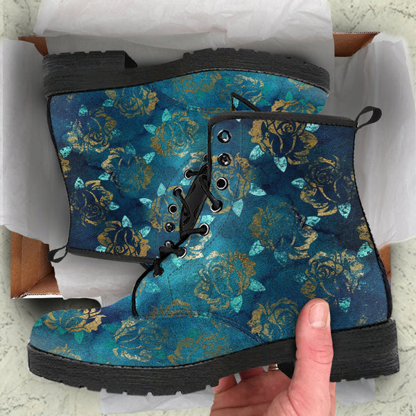 Combat Boots - Rugged Look Green Boots with Roses | Custom