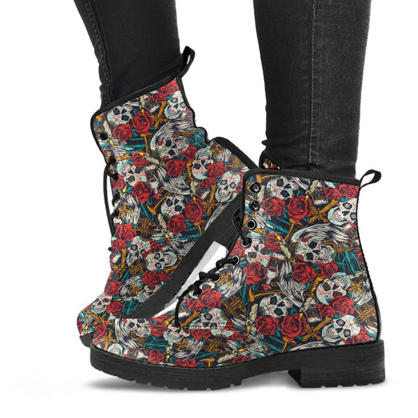 Combat Boots - Skulls & Tequila | Boho Shoes Goth Boots