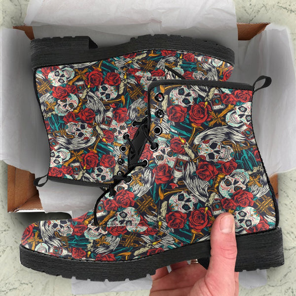 Combat Boots - Skulls & Tequila | Boho Shoes Goth Boots