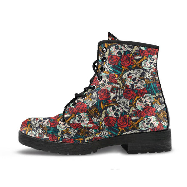 Combat Boots - Skulls & Tequila | Boho Shoes Goth Boots