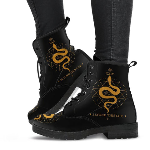 Combat Boots - Snake Boots | Women’s Black Hipster Boots