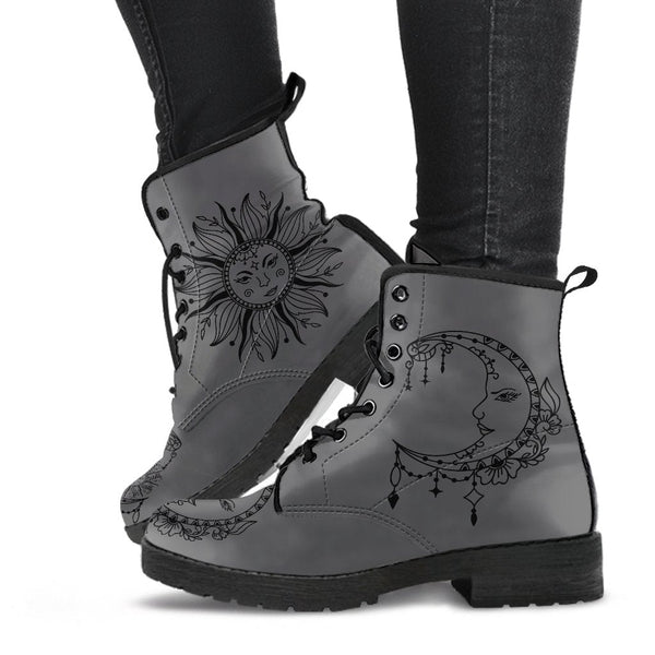 Combat Boots - Sun and Moon Boots #14 Gray | Custom Shoes