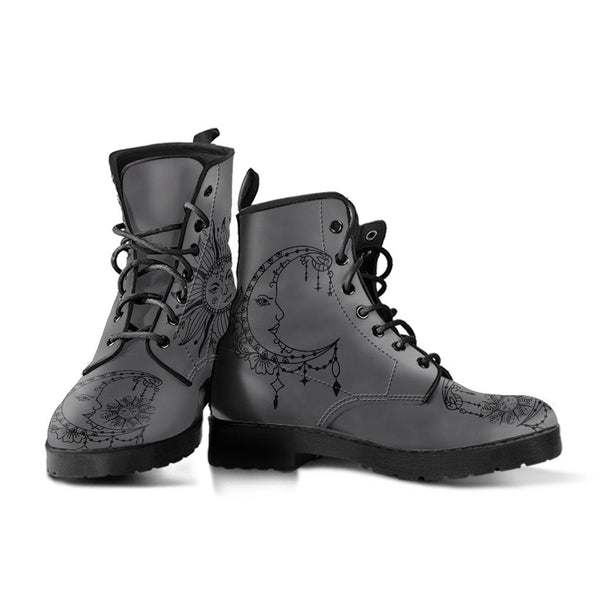 Combat Boots - Sun and Moon Boots #14 Gray | Custom Shoes