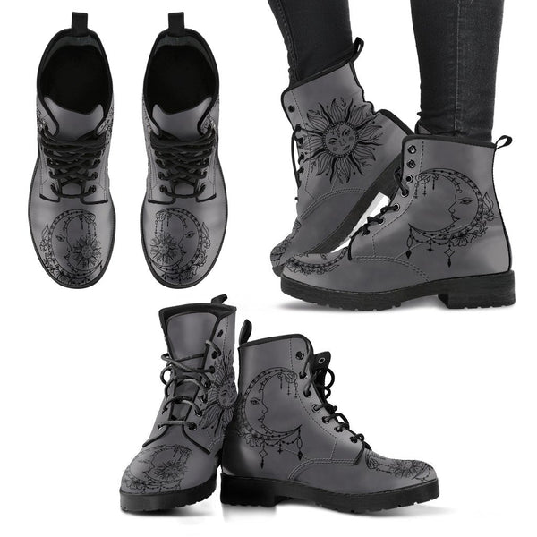 Combat Boots - Sun and Moon Boots #14 Gray | Custom Shoes