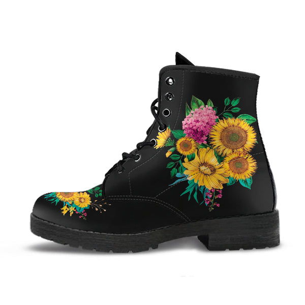 Combat Boots - Sunflowers #11 | Women’s Black Boots