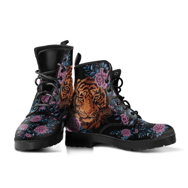Combat Boots - Tiger & Flowers #2 | Women’s Black Hipster