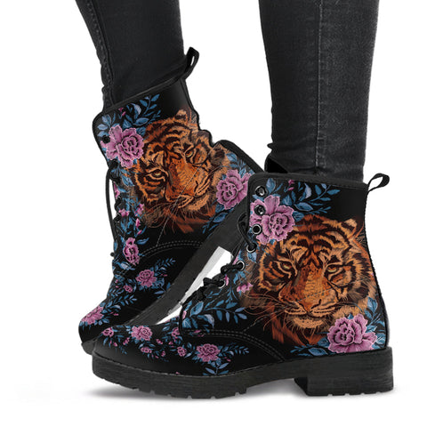 Combat Boots - Tiger & Flowers #2 | Women’s Black Hipster