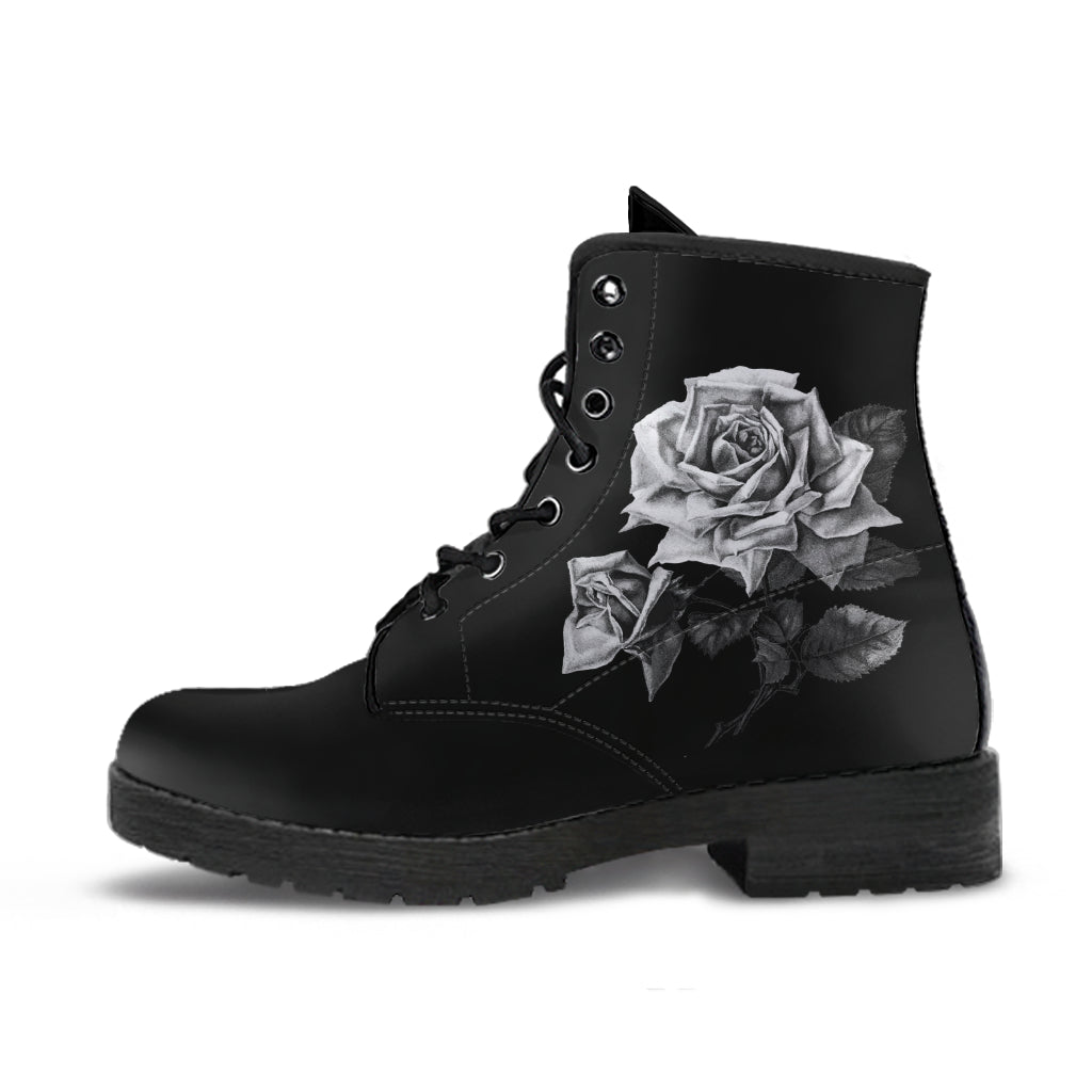 Combat Boots - Vintage Roses in Black & White | Women’s