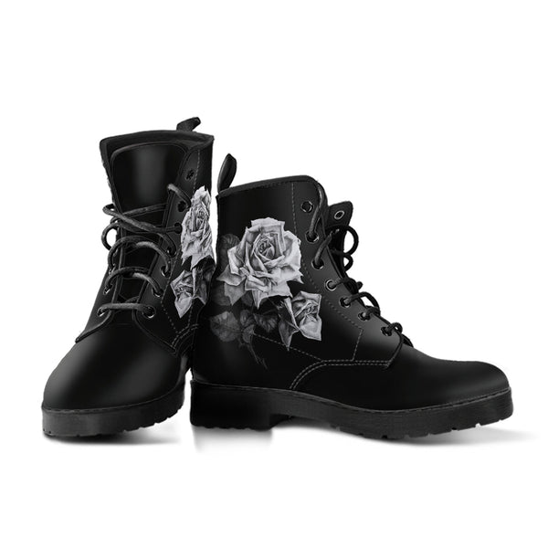 Combat Boots - Vintage Roses in Black & White | Women’s