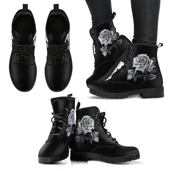 Combat Boots - Vintage Roses in Black & White | Women’s