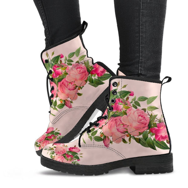 Combat Boots - Vintage Roses (Nude Pink) | Blush Pink Flat