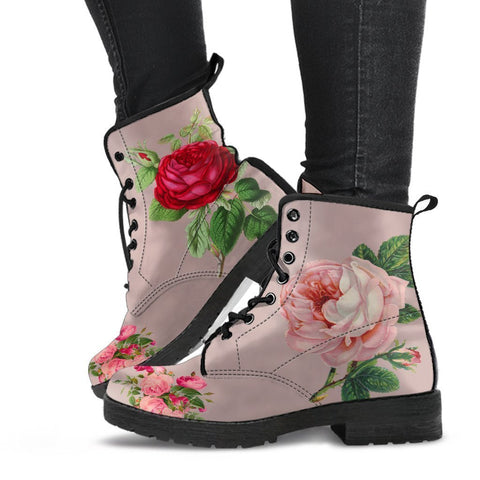 Combat Boots - Vintage Style Flowers | Boho Shoes Vegan