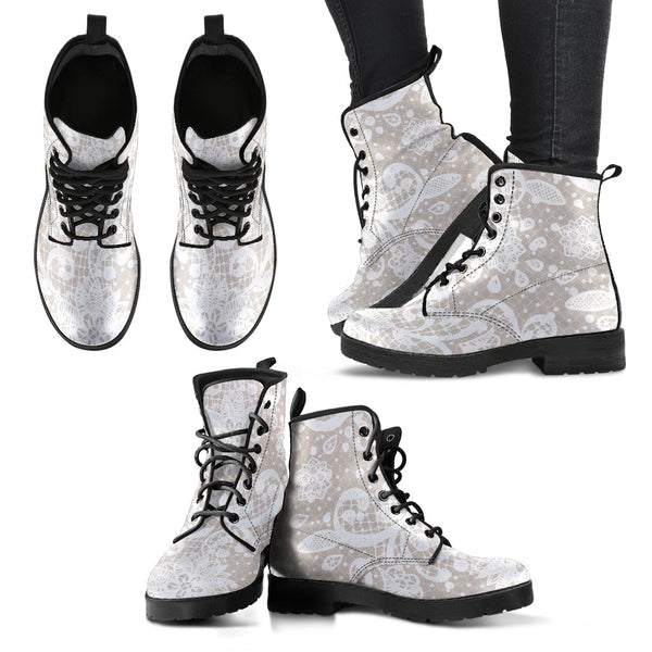 Combat Boots - White Lace Print #101 | Women’s Boots