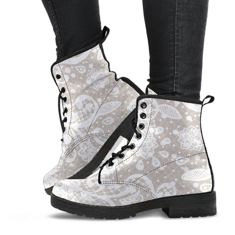 Combat Boots - White Lace Print #101 | Women’s Boots