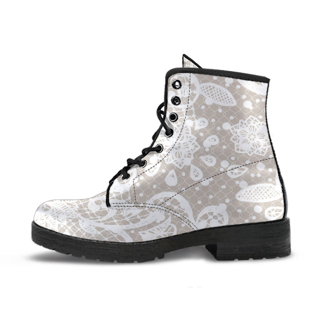 Combat Boots - White Lace Print #101 | Women’s Boots