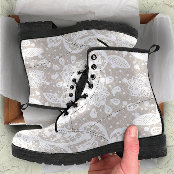 Combat Boots - White Lace Print #101 | Women’s Boots