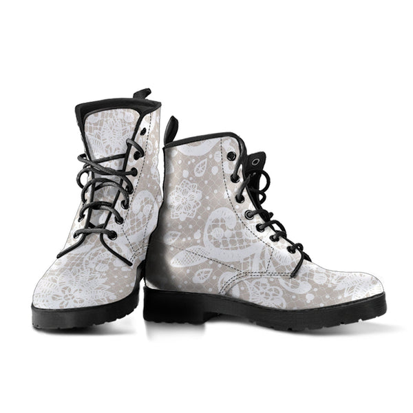 Combat Boots - White Lace Print #101 | Women’s Boots