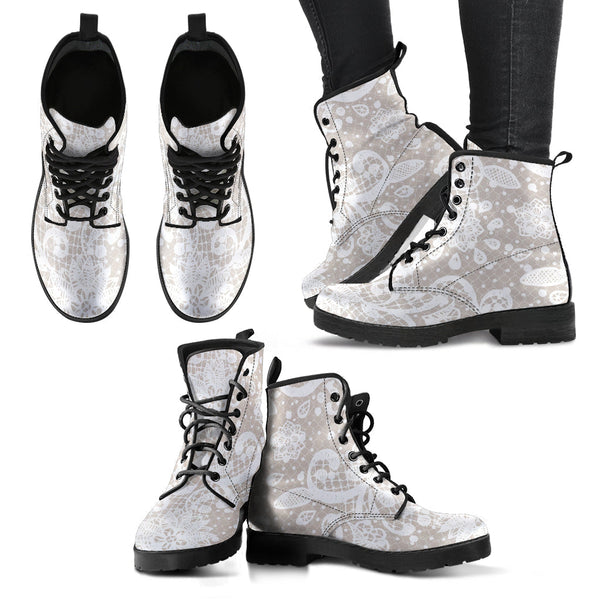 Combat Boots - White Lace Print #101 | Women’s Boots Custom
