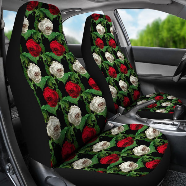 Custom Car Seat Covers - Floral Pattern #103 Red & White